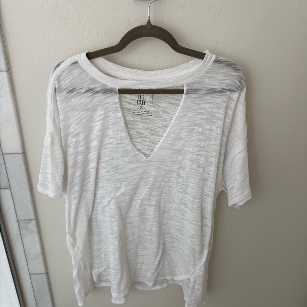 Free People Sheer White Short Sleeve Tee